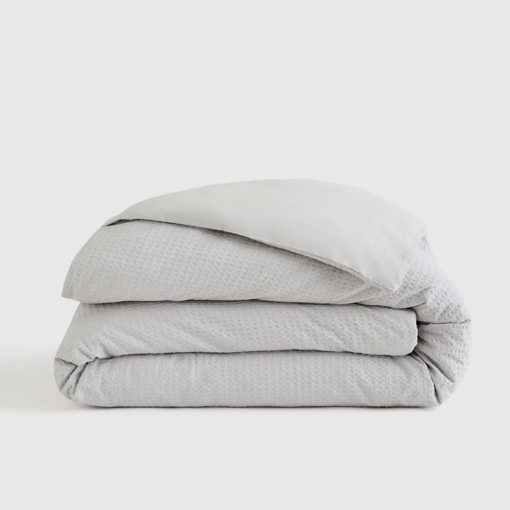 NWT! Quince 100% Organic Cotton Waffle Light Gray Duvet Cover! King/ Cal K (90)